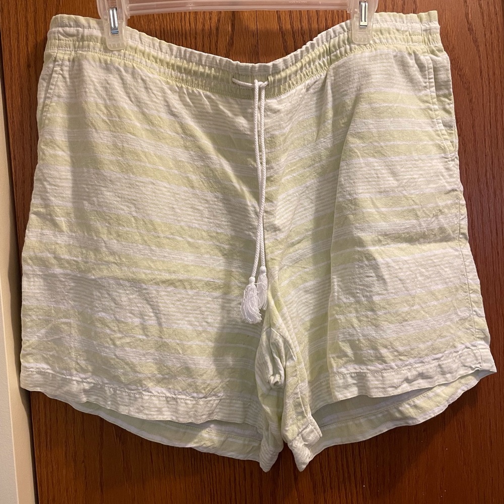 J Jill Linen Yellowish-Green Stripe Shorts